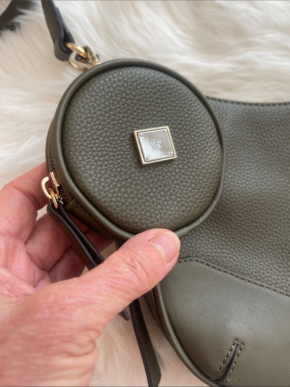 Nine West Olive Green Pebbled Leather Shoulder Bag with Coin Pouch - Picture 9 of 12
